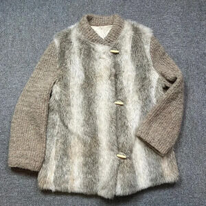 VINTAGE D’ESPRIT Fur and Knit Beige Tan Winter Coat Estimated Medium / Small